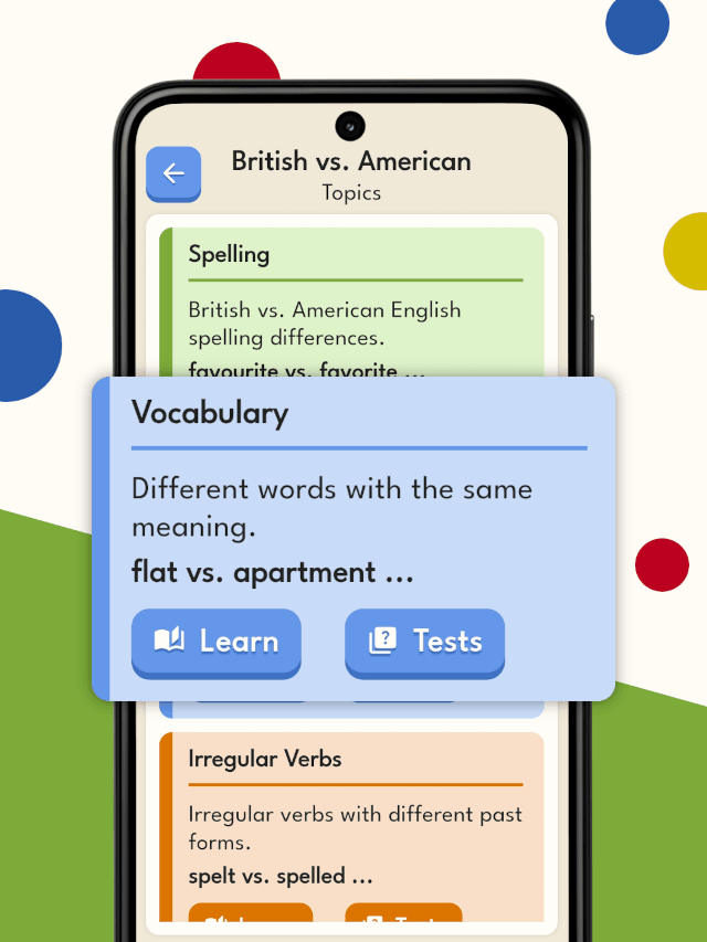 British vs. American English App - Topics
