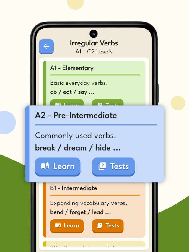 English Irregular Verbs App - Content