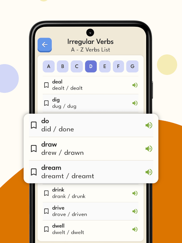 English Irregular Verbs App - Features